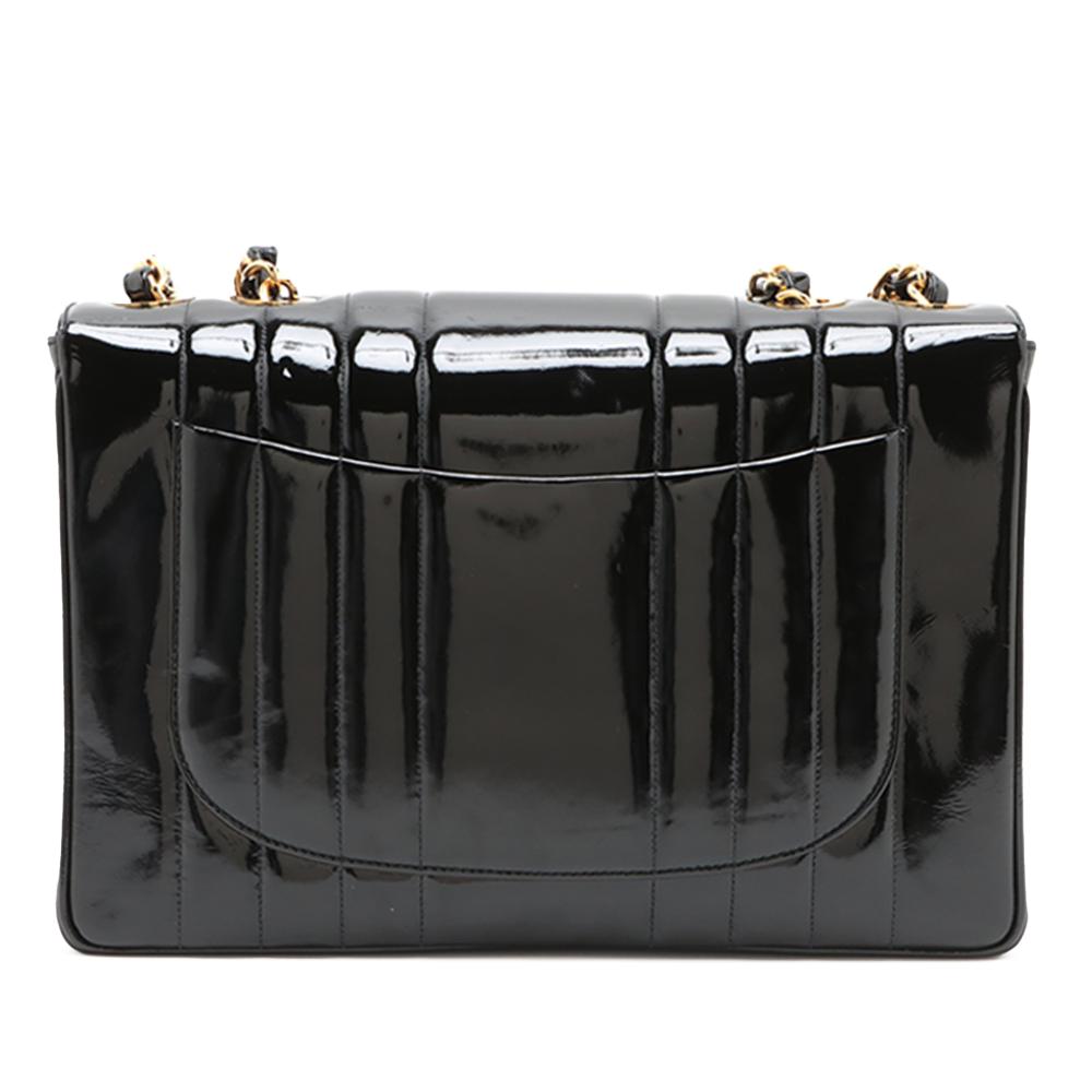 Chanel B Chanel Black Patent Leather Leather Jumbo Patent Vertical Quilt Mademoiselle Flap France
