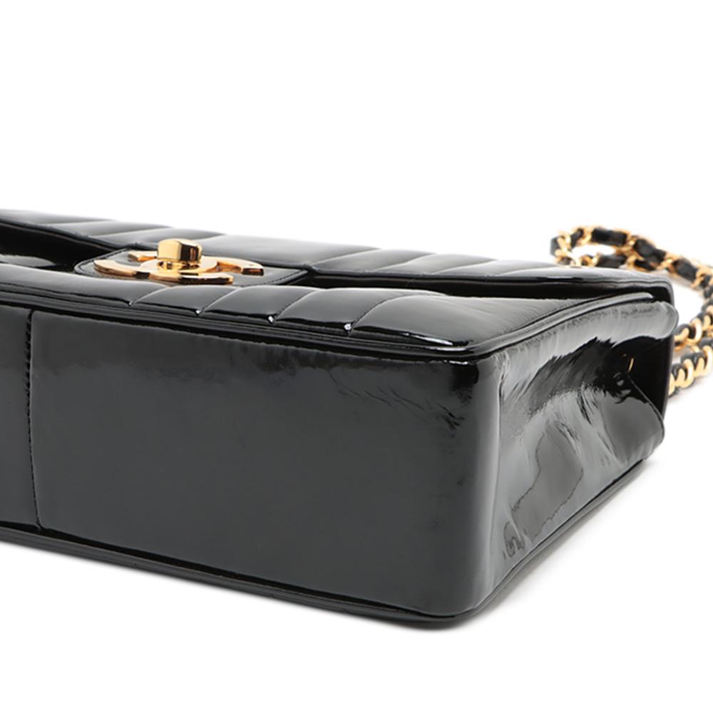 Chanel B Chanel Black Patent Leather Leather Jumbo Patent Vertical Quilt Mademoiselle Flap France