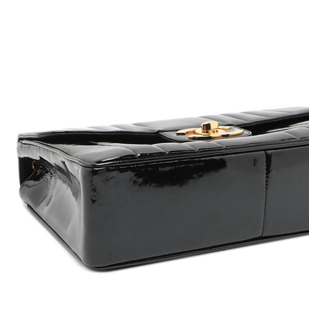 Chanel B Chanel Black Patent Leather Leather Jumbo Patent Vertical Quilt Mademoiselle Flap France