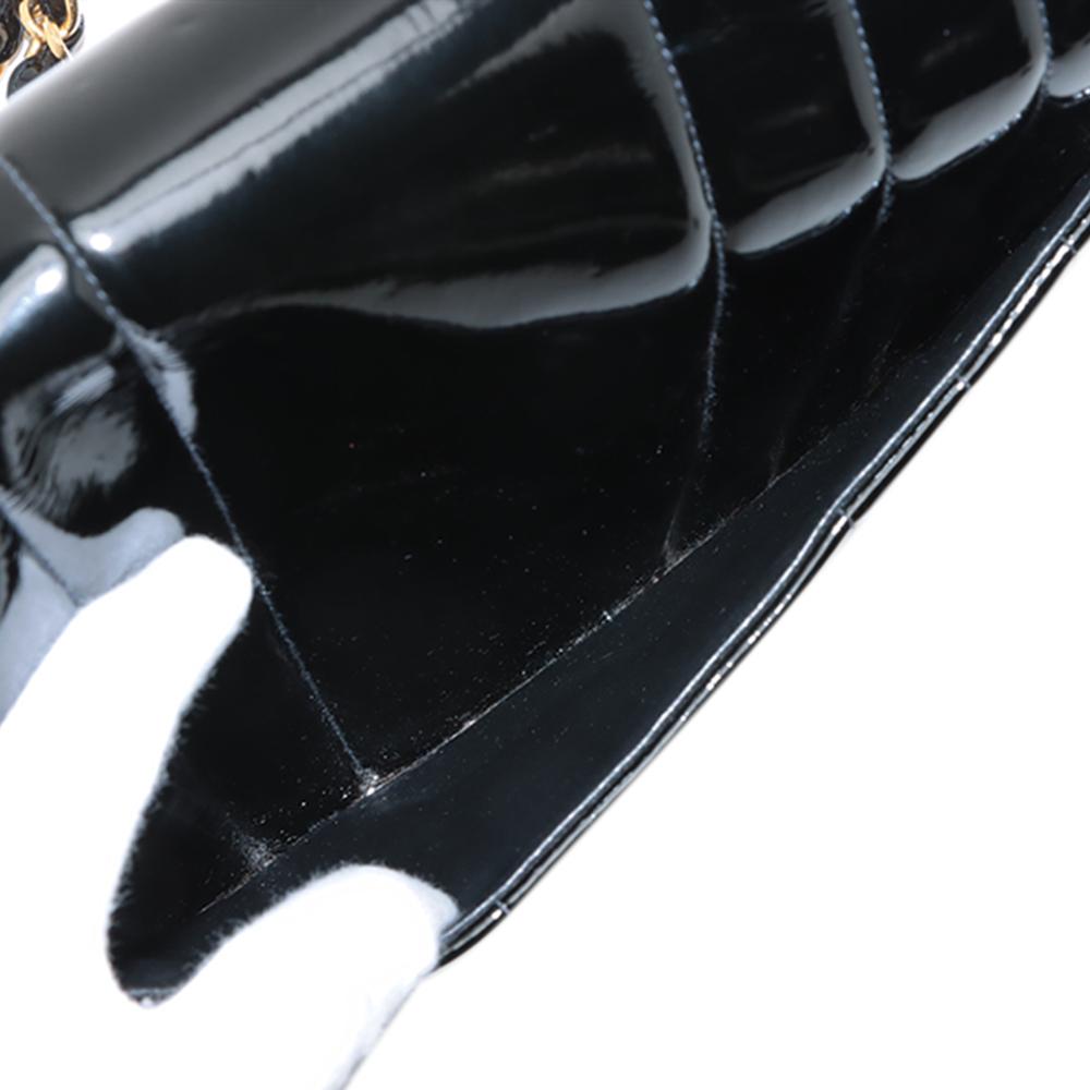 Chanel B Chanel Black Patent Leather Leather Jumbo Patent Vertical Quilt Mademoiselle Flap France