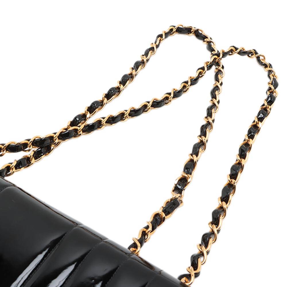 Chanel B Chanel Black Patent Leather Leather Jumbo Patent Vertical Quilt Mademoiselle Flap France