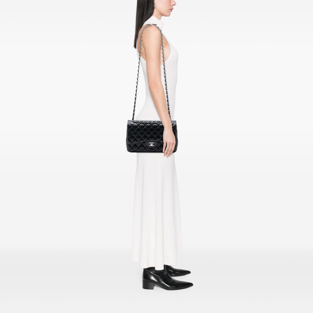 Chanel AB Chanel Black Lambskin Leather Leather Jumbo Classic Lambskin Double Flap France