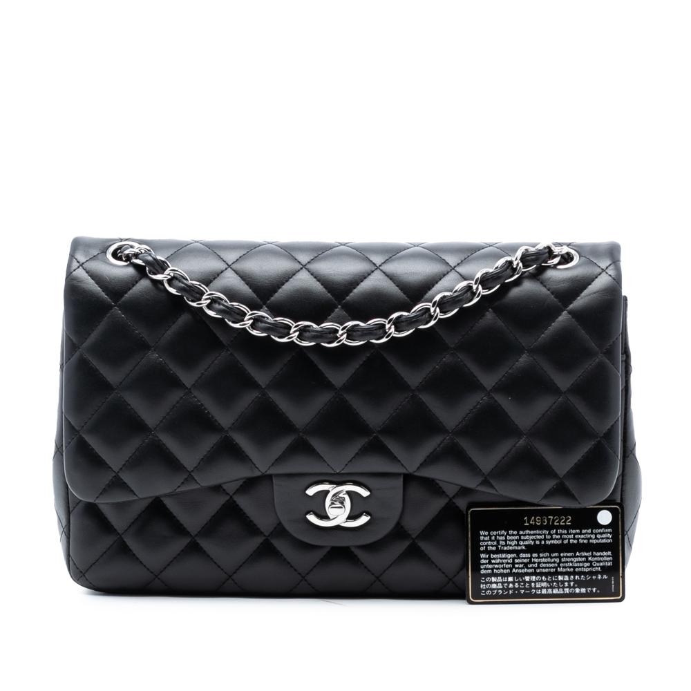 Chanel AB Chanel Black Lambskin Leather Leather Jumbo Classic Lambskin Double Flap France