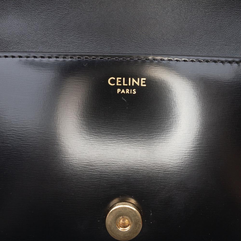 Celine AB Celine Black Calf Leather Smooth skin Cuir Triomphe Chain Shoulder Bag Italy