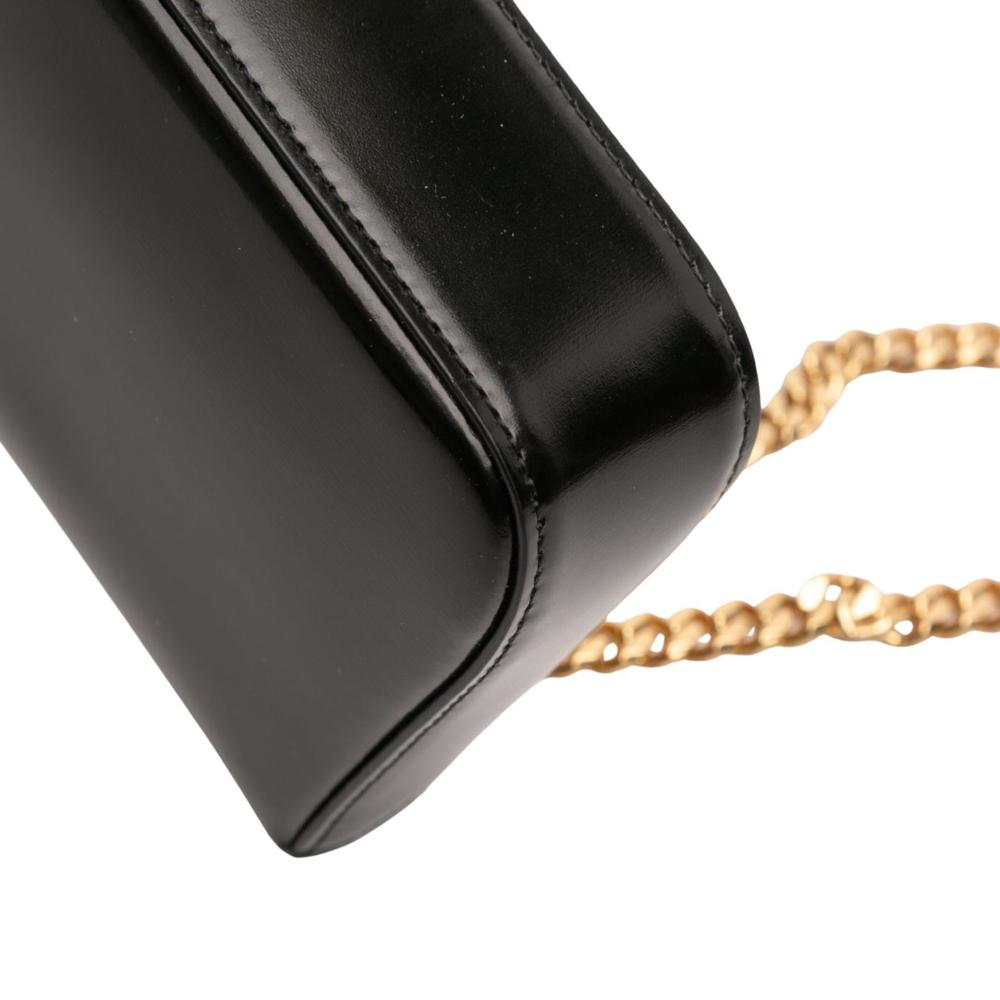 Celine AB Celine Black Calf Leather Smooth skin Cuir Triomphe Chain Shoulder Bag Italy