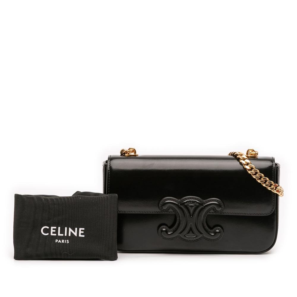 Celine AB Celine Black Calf Leather Smooth skin Cuir Triomphe Chain Shoulder Bag Italy