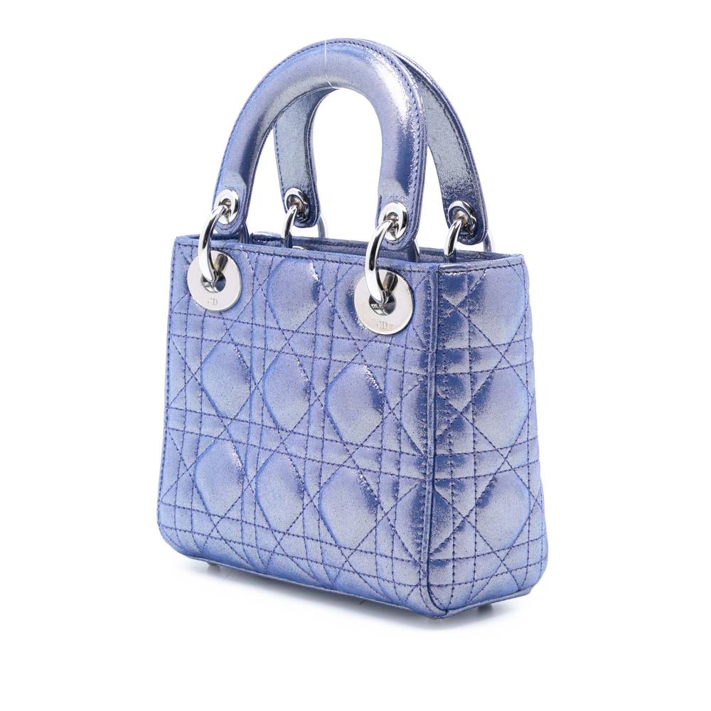 Christian Dior AB Dior Blue Dark Blue Lambskin Leather Leather Mini Iridescent Lambskin Cannage Lady Dior Italy