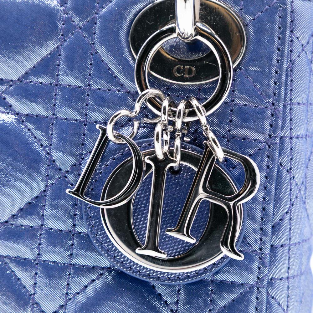 Christian Dior AB Dior Blue Dark Blue Lambskin Leather Leather Mini Iridescent Lambskin Cannage Lady Dior Italy
