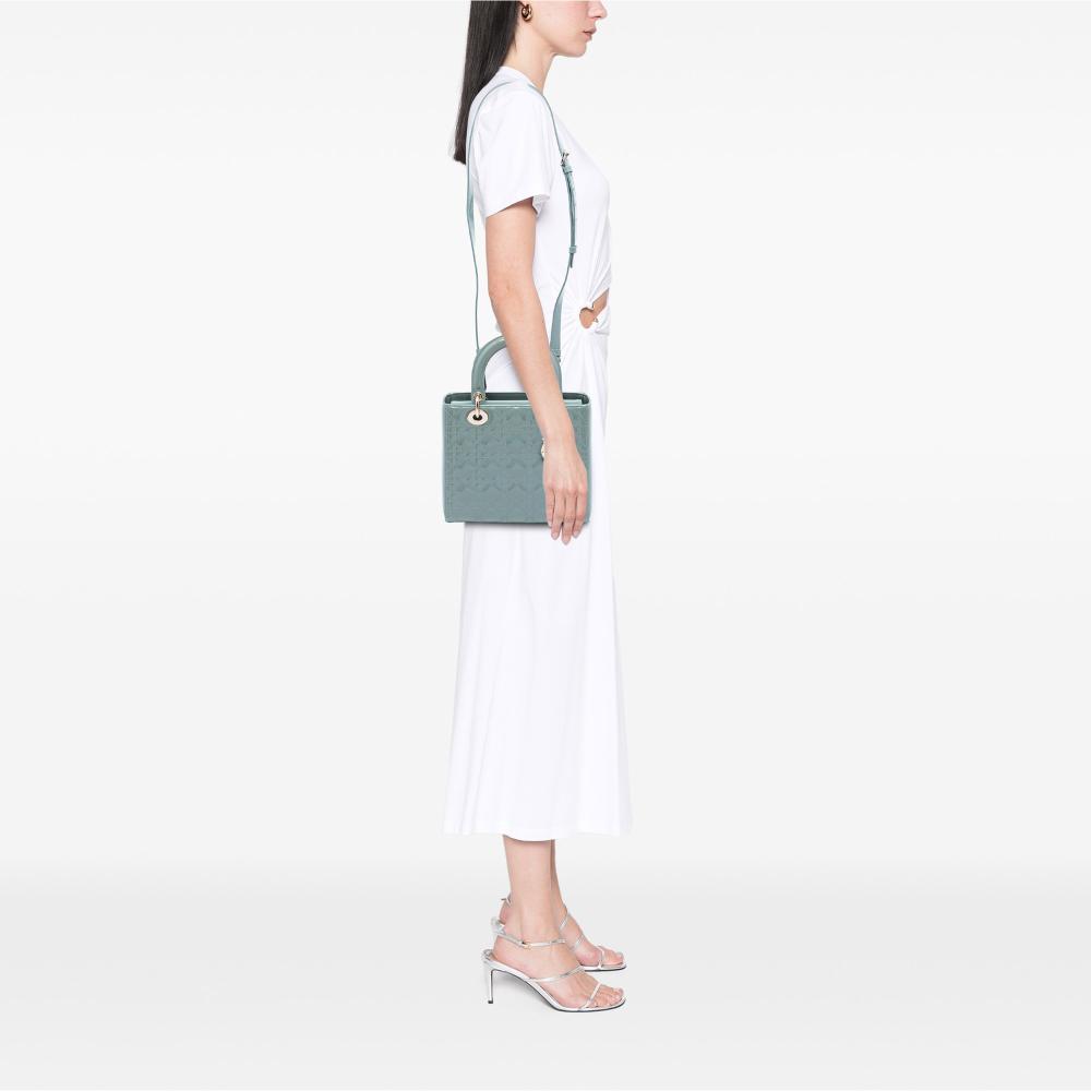 Christian Dior B Dior Blue Light Blue Patent Leather Leather Medium Patent Cannage Lady Dior Italy