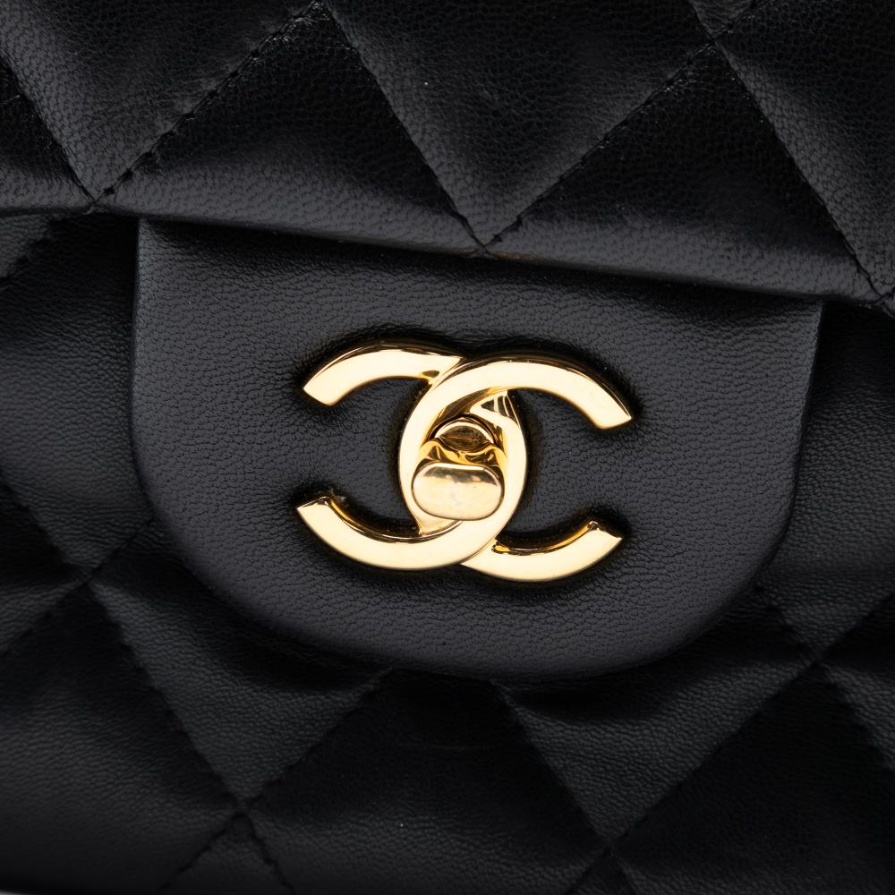 Chanel B Chanel Black Lambskin Leather Leather Jumbo Classic Lambskin Double Flap Italy