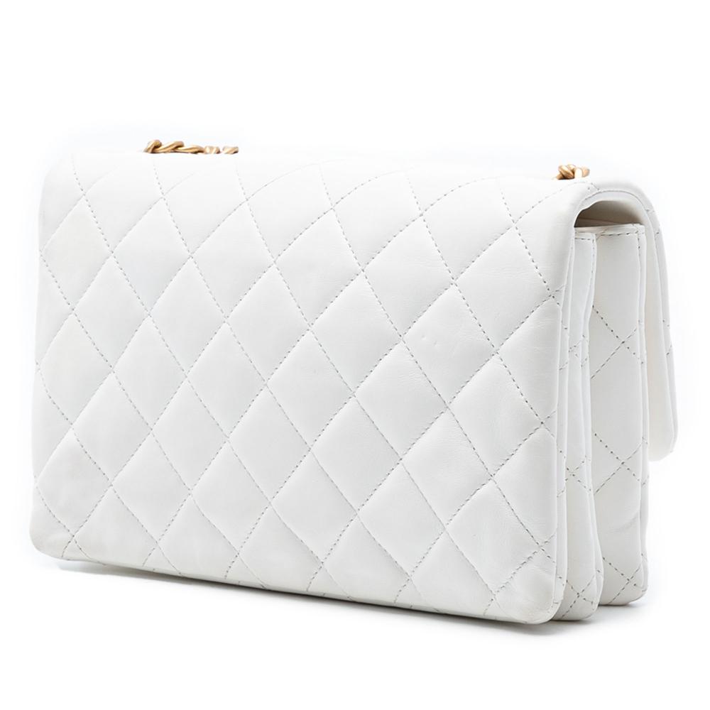 Chanel AB Chanel White Lambskin Leather Leather Medium Quilted Lambskin CC Single Flap Italy