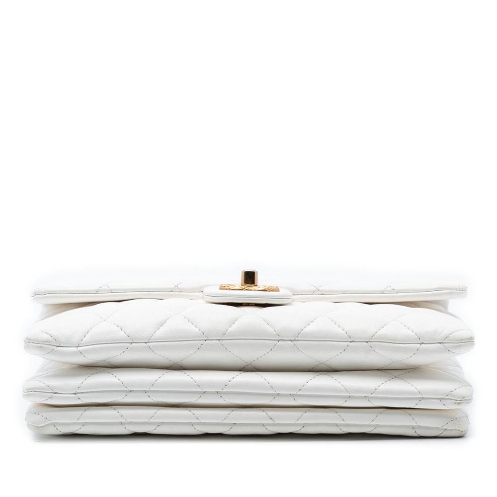 Chanel AB Chanel White Lambskin Leather Leather Medium Quilted Lambskin CC Single Flap Italy