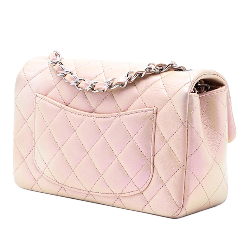 Chanel Pink Mini Rectangular Classic Iridescent Lambskin Single Flap Italy
