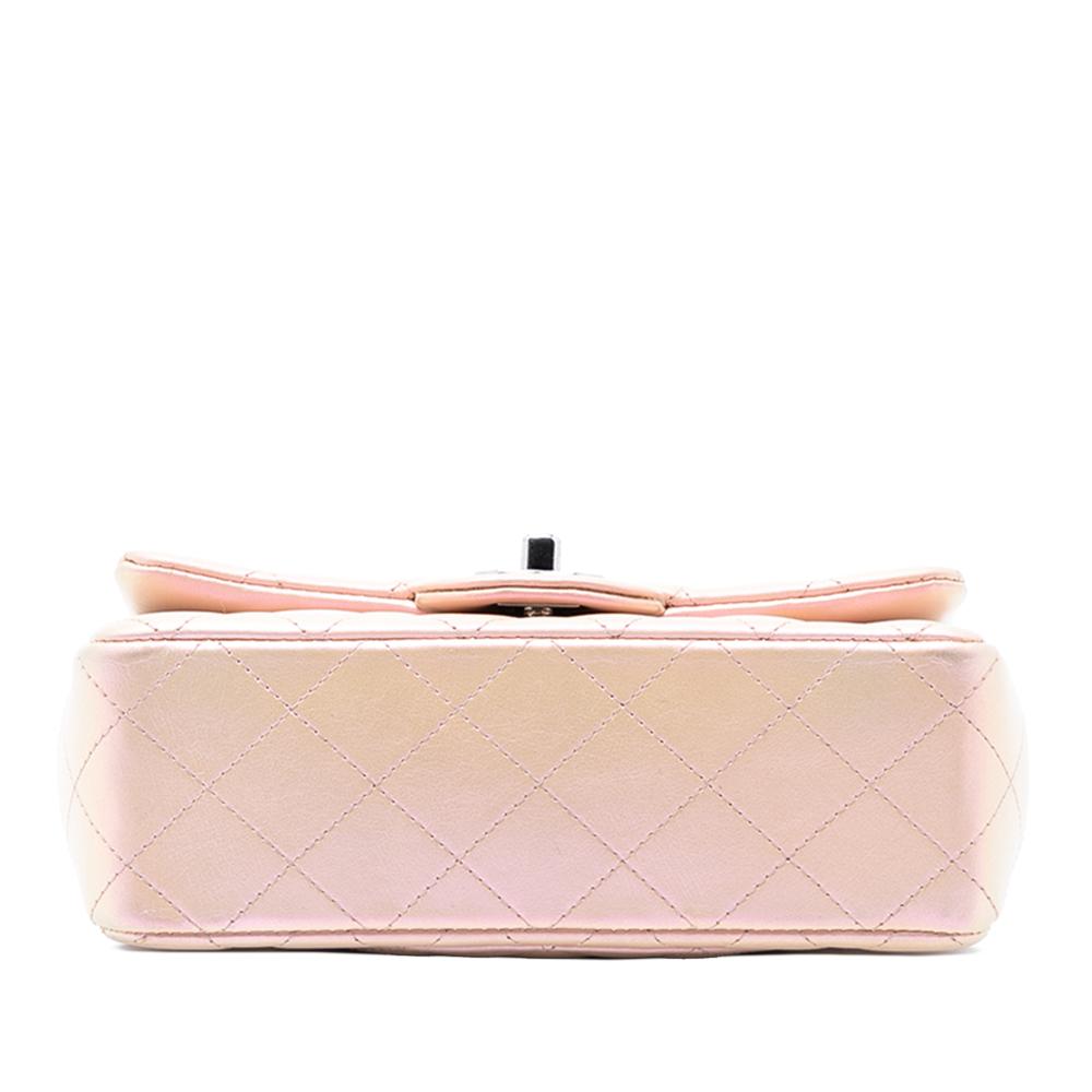 Chanel Pink Mini Rectangular Classic Iridescent Lambskin Single Flap Italy