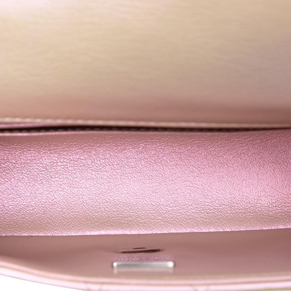 Chanel Pink Mini Rectangular Classic Iridescent Lambskin Single Flap Italy
