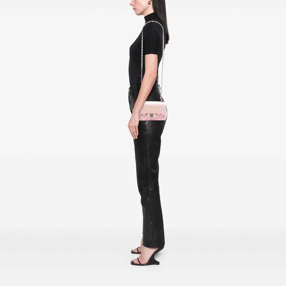 Chanel Pink Mini Rectangular Classic Iridescent Lambskin Single Flap Italy