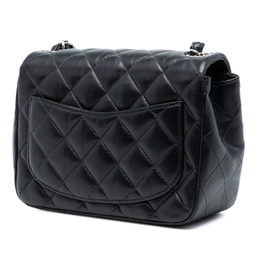 Chanel AB Chanel Black Lambskin Leather Leather Mini Square Classic Lambskin Single Flap France