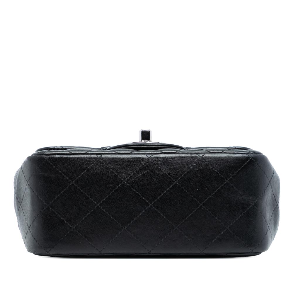 Chanel AB Chanel Black Lambskin Leather Leather Mini Square Classic Lambskin Single Flap France