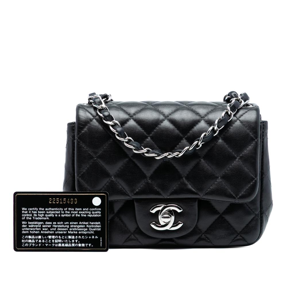 Chanel AB Chanel Black Lambskin Leather Leather Mini Square Classic Lambskin Single Flap France