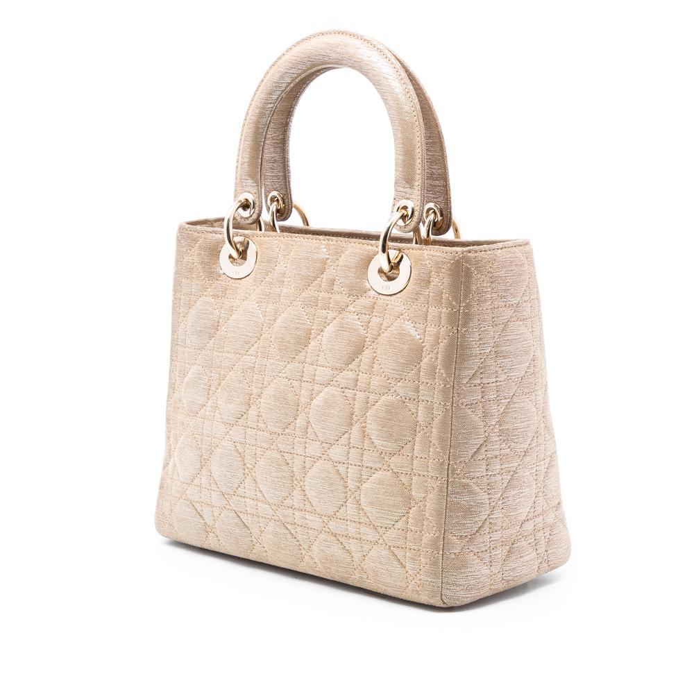 Christian Dior B Dior Gold Lambskin Leather Leather Medium Iridescent Lambskin Cannage Lady Dior Italy