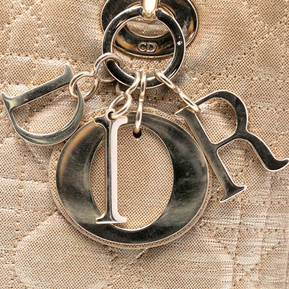 Christian Dior B Dior Gold Lambskin Leather Leather Medium Iridescent Lambskin Cannage Lady Dior Italy