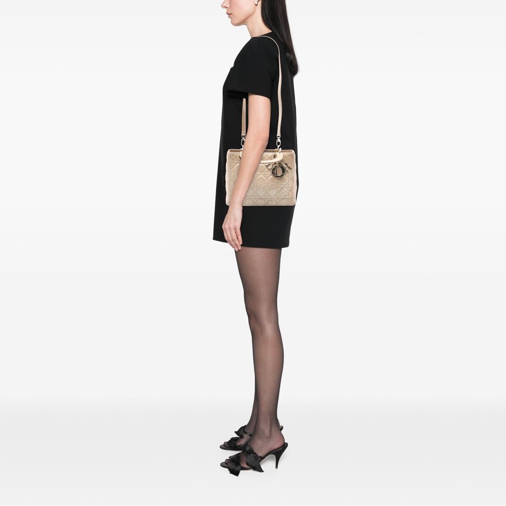 Christian Dior B Dior Gold Lambskin Leather Leather Medium Iridescent Lambskin Cannage Lady Dior Italy