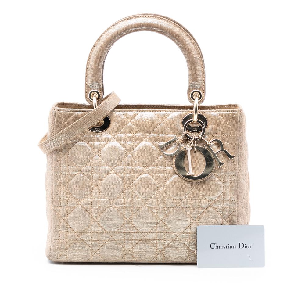Christian Dior B Dior Gold Lambskin Leather Leather Medium Iridescent Lambskin Cannage Lady Dior Italy