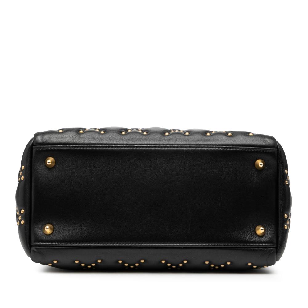 Christian Dior B Dior Black Lambskin Leather Leather Medium Lambskin Cannage Studded Supple Lady Dior Italy