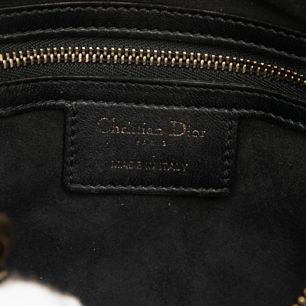 Christian Dior B Dior Black Lambskin Leather Leather Medium Lambskin Cannage Studded Supple Lady Dior Italy