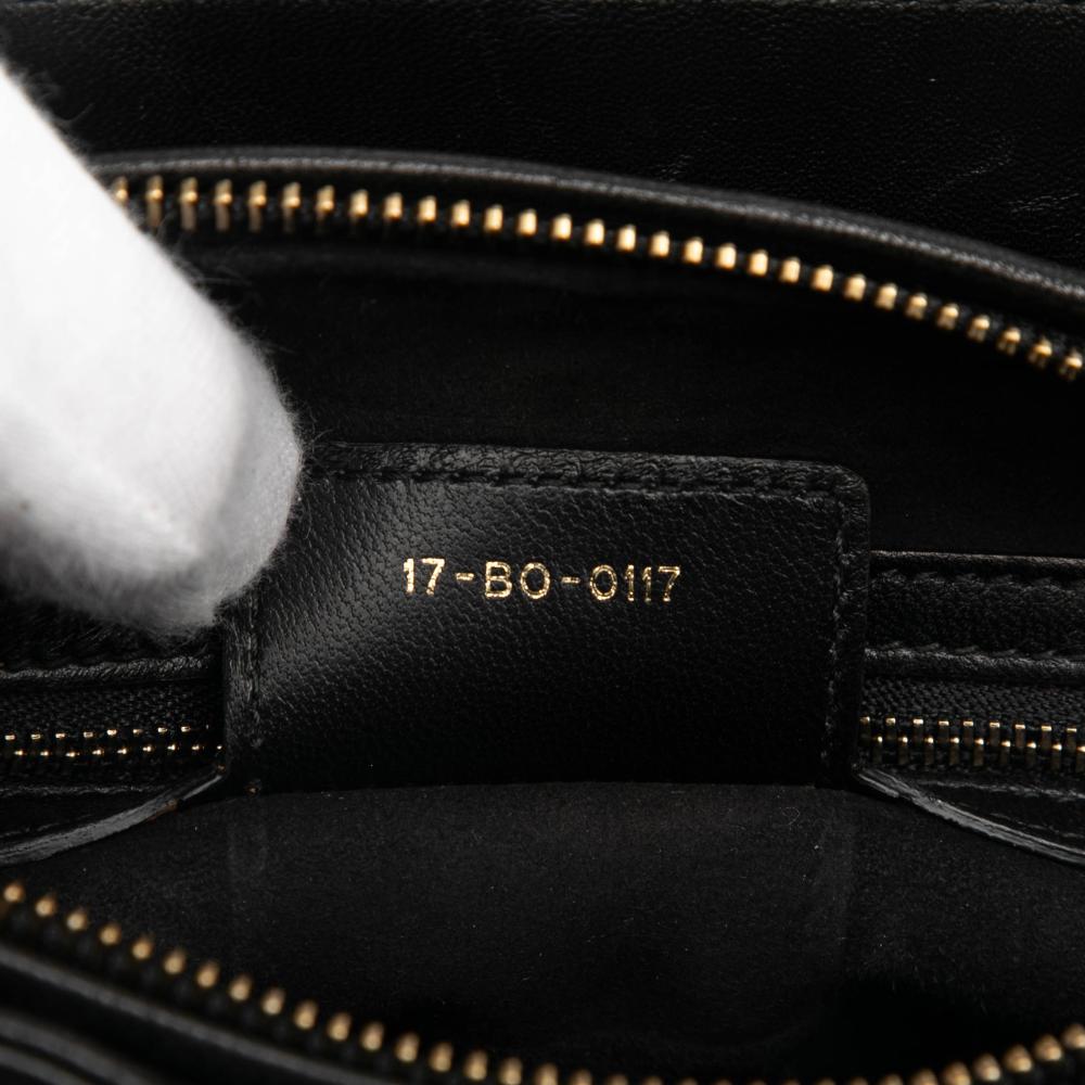 Christian Dior B Dior Black Lambskin Leather Leather Medium Lambskin Cannage Studded Supple Lady Dior Italy