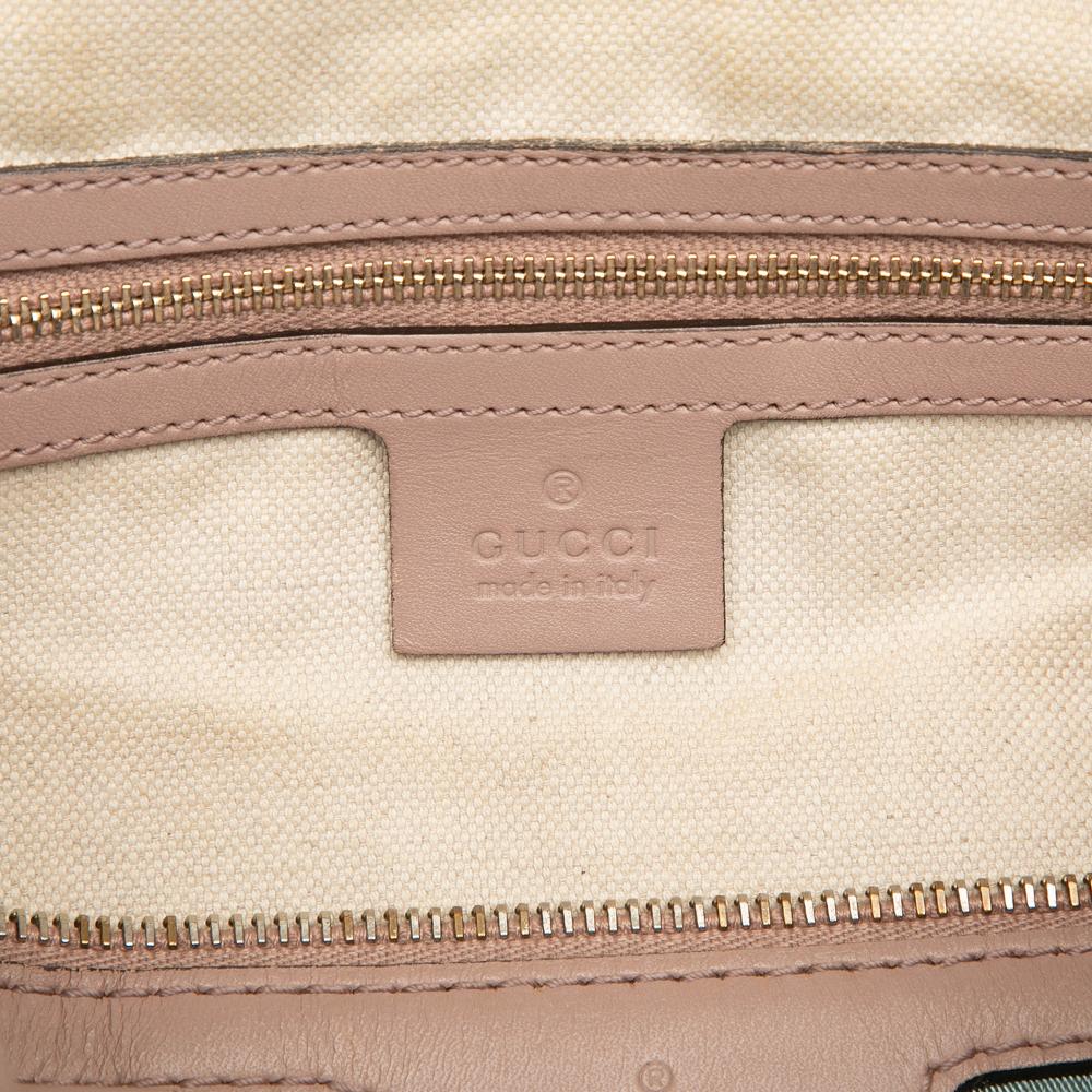 Gucci B Gucci Brown Beige Canvas Fabric Medium GG Web Joy Boston Bag Italy