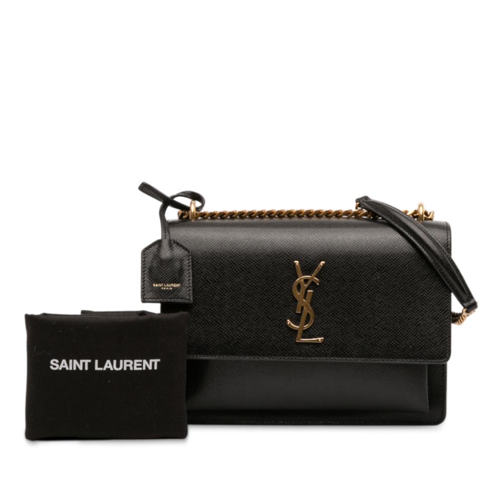 Saint Laurent AB Saint Laurent Black Calf Leather Medium Grained skin Monogram Sunset Crossbody Italy