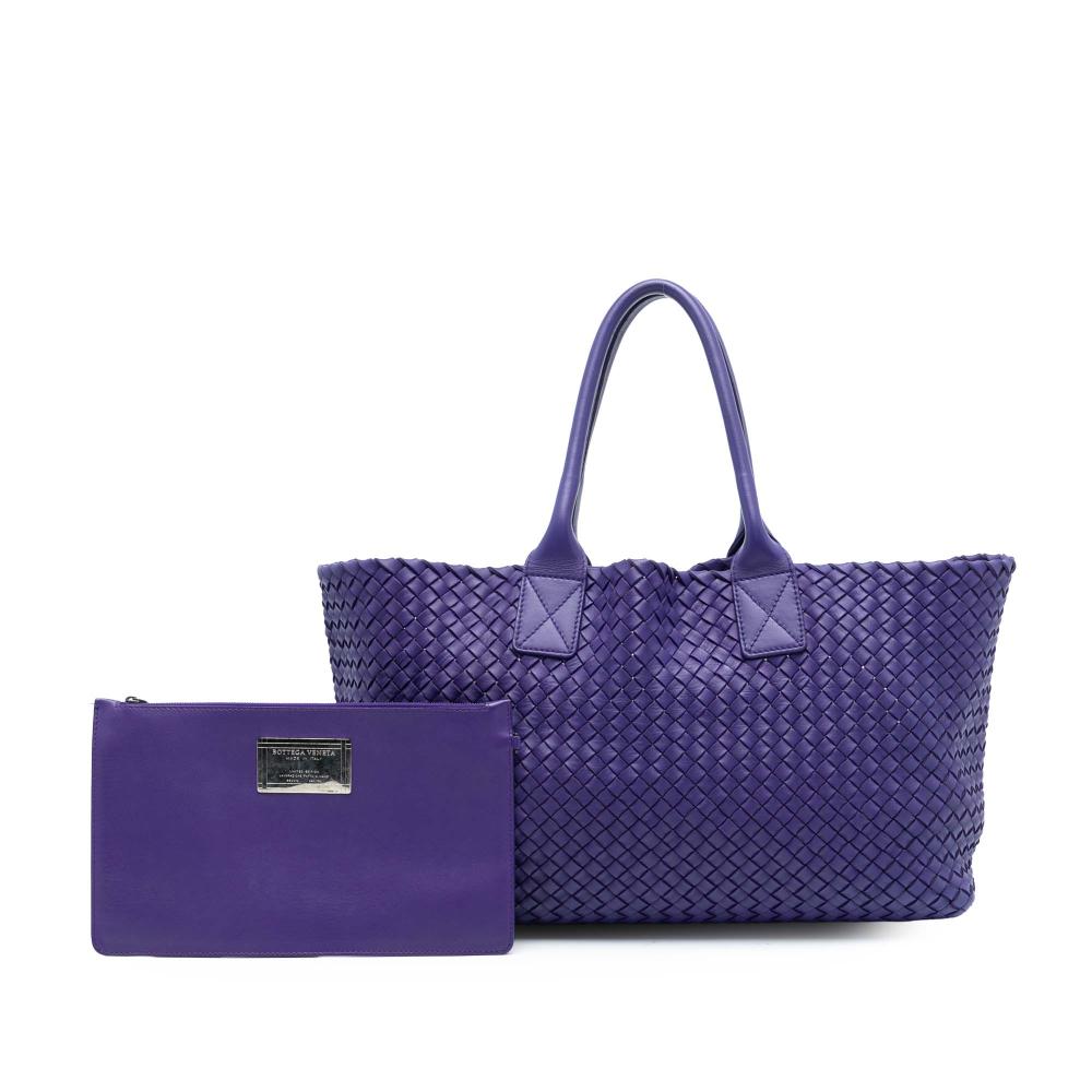 Bottega Veneta Purple Medium Lambskin Intreccio Cabat Tote Italy