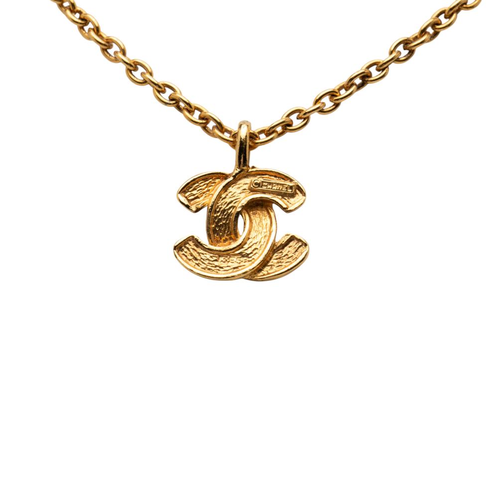 Chanel B Chanel Gold Gold Plated Metal Quilted CC Pendant Necklace France