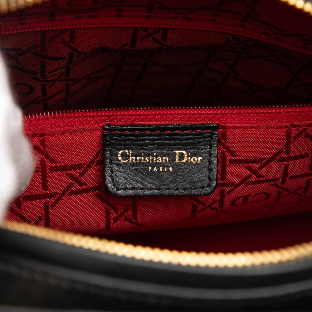 Christian Dior B Dior Black Lambskin Leather Leather Large Lambskin Cannage Lady Dior Italy