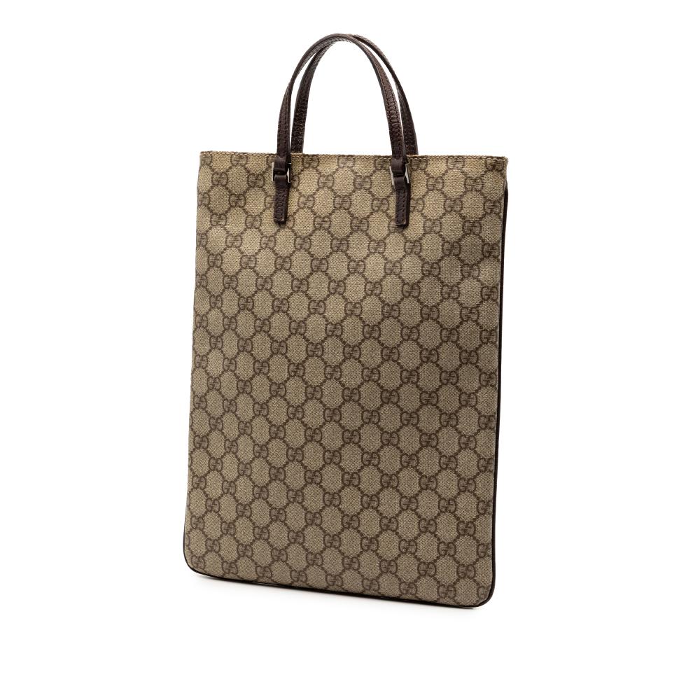 Gucci B Gucci Brown Beige Coated Canvas Fabric GG Supreme Tote Italy