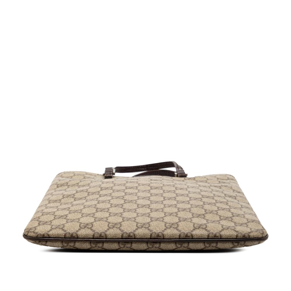 Gucci B Gucci Brown Beige Coated Canvas Fabric GG Supreme Tote Italy