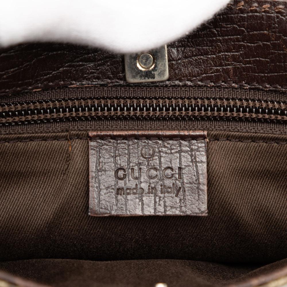 Gucci B Gucci Brown Beige Coated Canvas Fabric GG Supreme Tote Italy