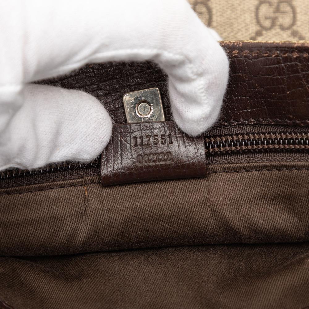 Gucci B Gucci Brown Beige Coated Canvas Fabric GG Supreme Tote Italy