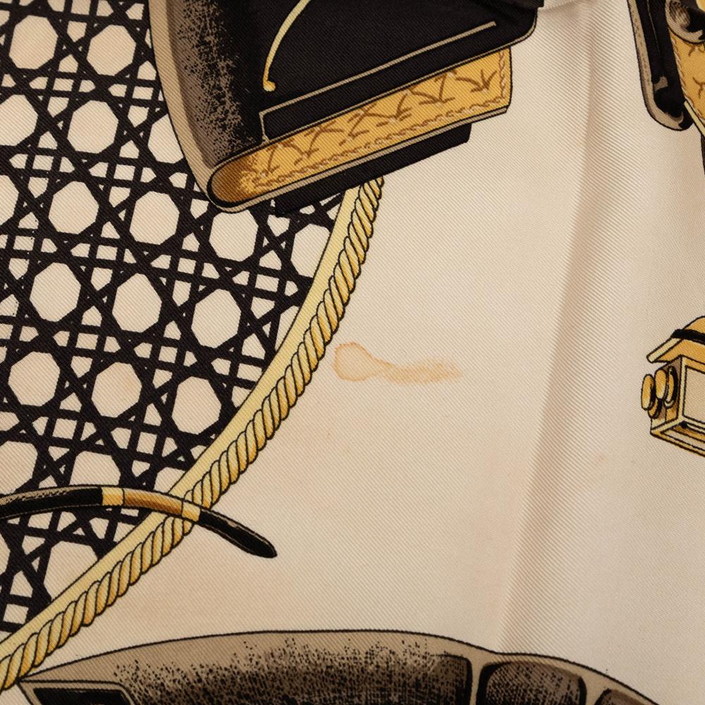 Hermès B Hermès White Ivory Silk Fabric Les Voitures a Transformation Scarf 90 France