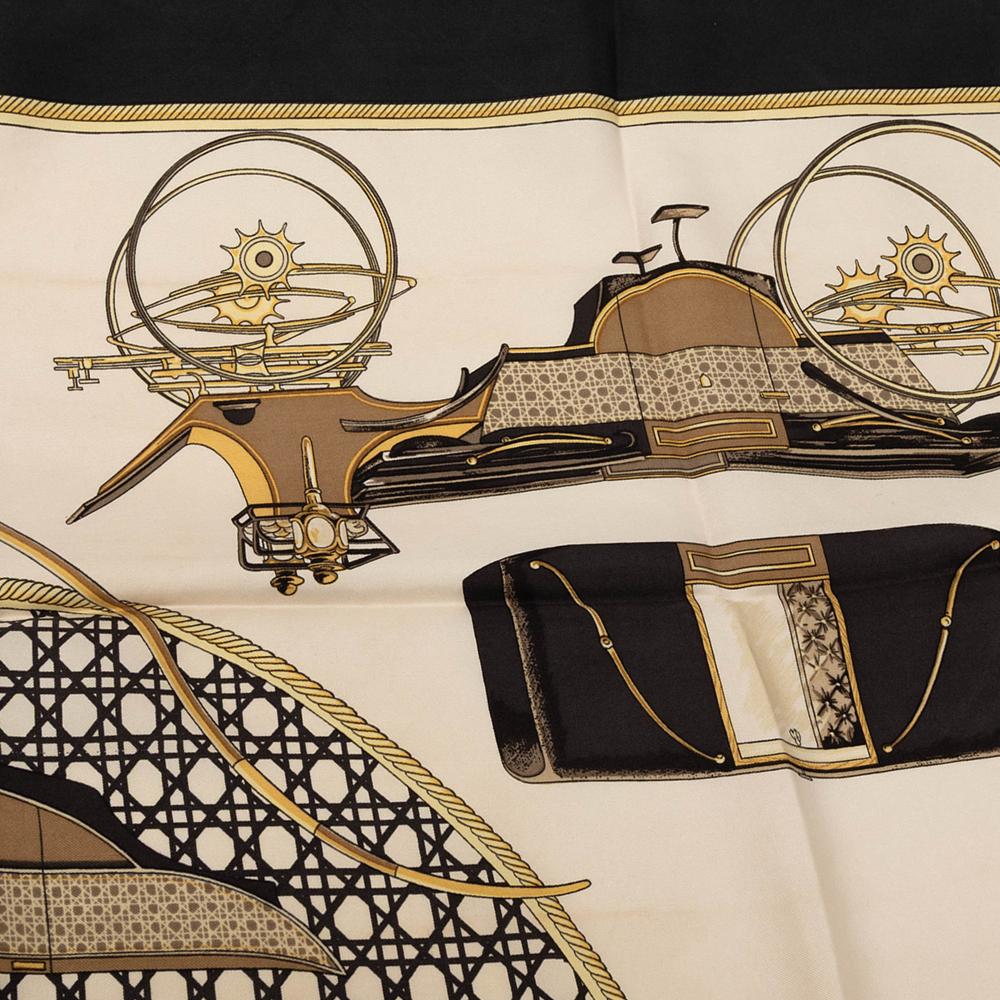 Hermès B Hermès White Ivory Silk Fabric Les Voitures a Transformation Scarf 90 France