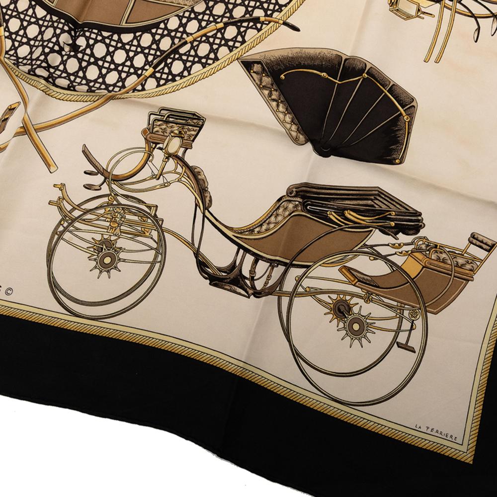 Hermès B Hermès White Ivory Silk Fabric Les Voitures a Transformation Scarf 90 France