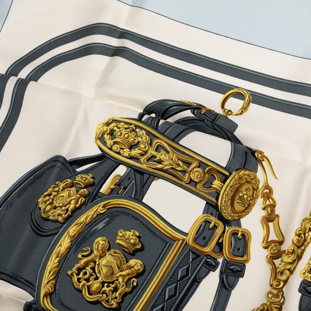 Hermès AB Hermès White Silk Fabric Brides de Gala Scarf 90 France