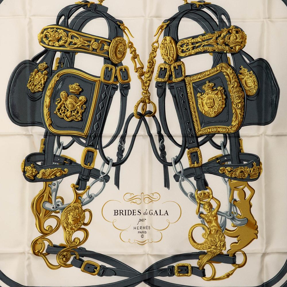 Hermès AB Hermès White Silk Fabric Brides de Gala Scarf 90 France