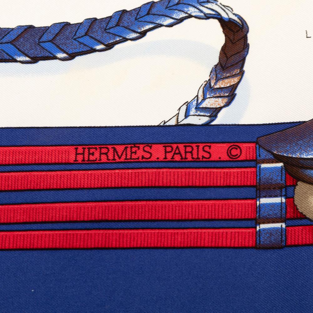 Hermès B Hermès White Silk Fabric Jumping Scarf 90 France
