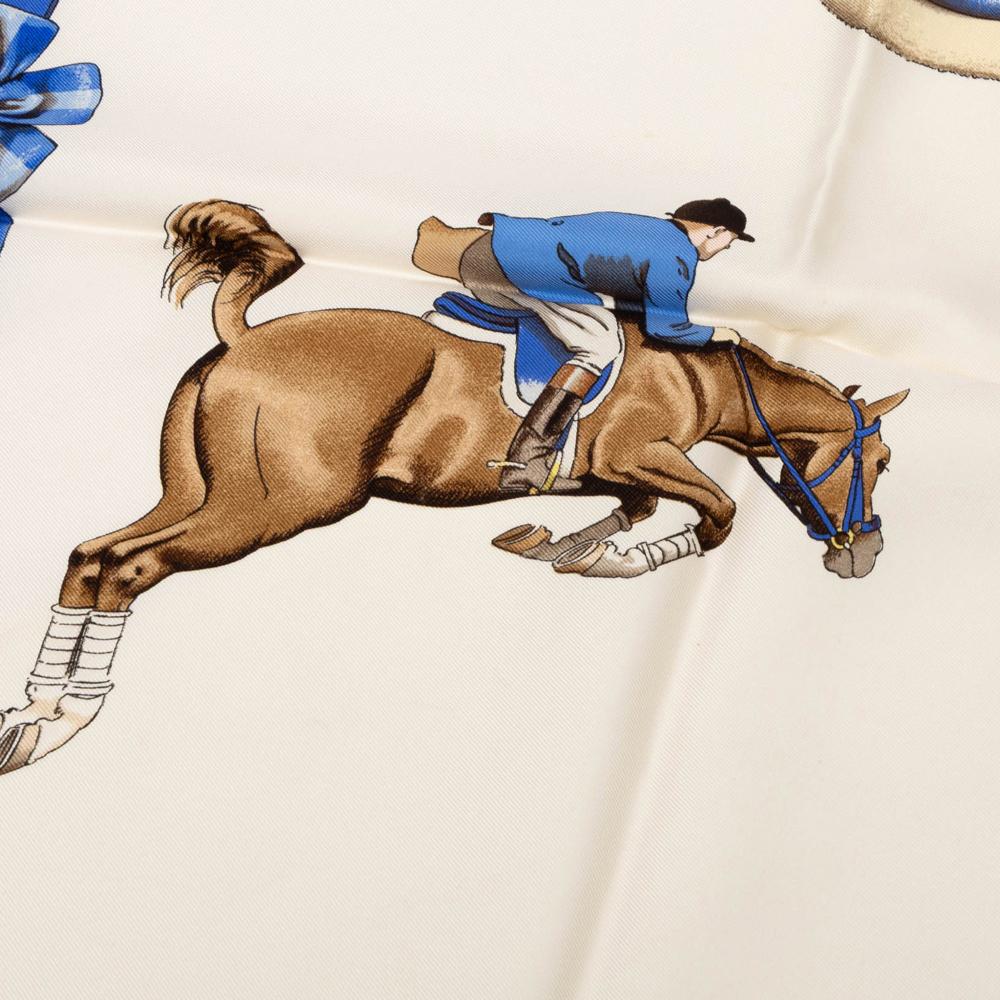 Hermès B Hermès White Silk Fabric Jumping Scarf 90 France