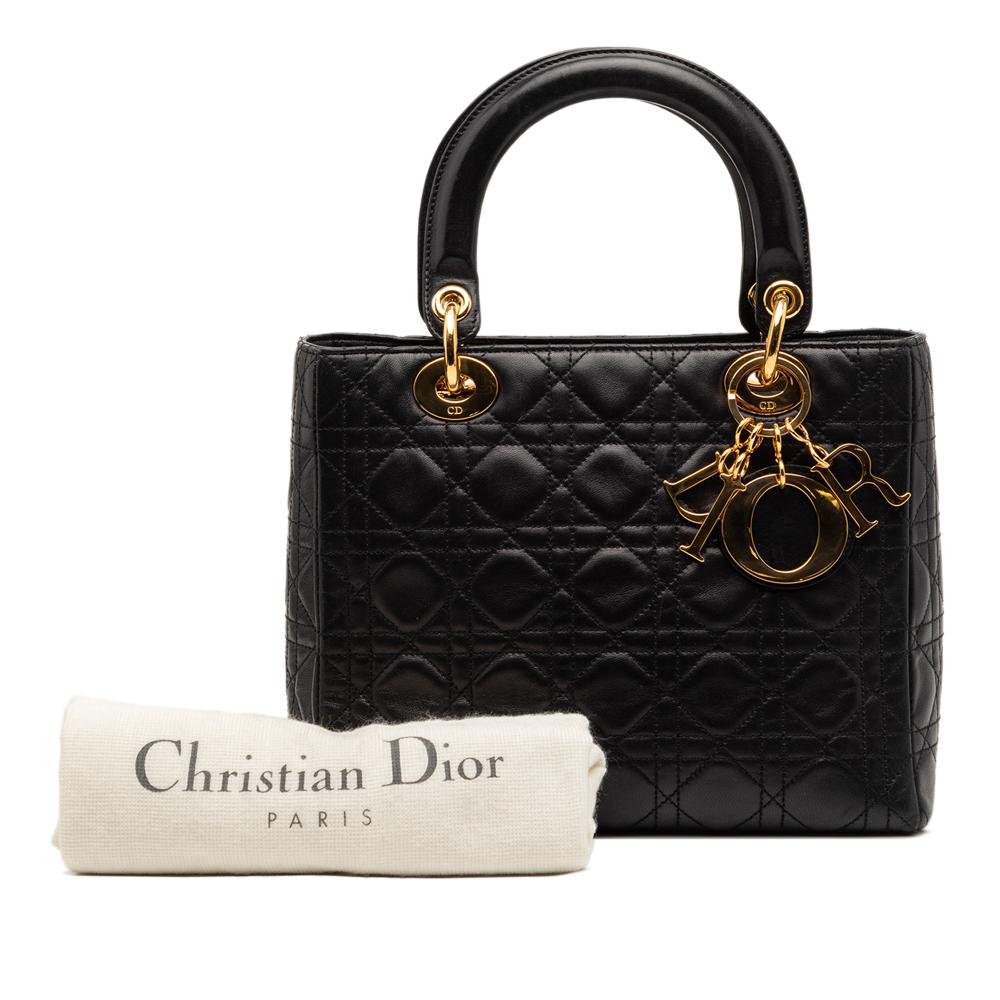 Christian Dior B Dior Black Lambskin Leather Leather Medium Lambskin Cannage Lady Dior Spain