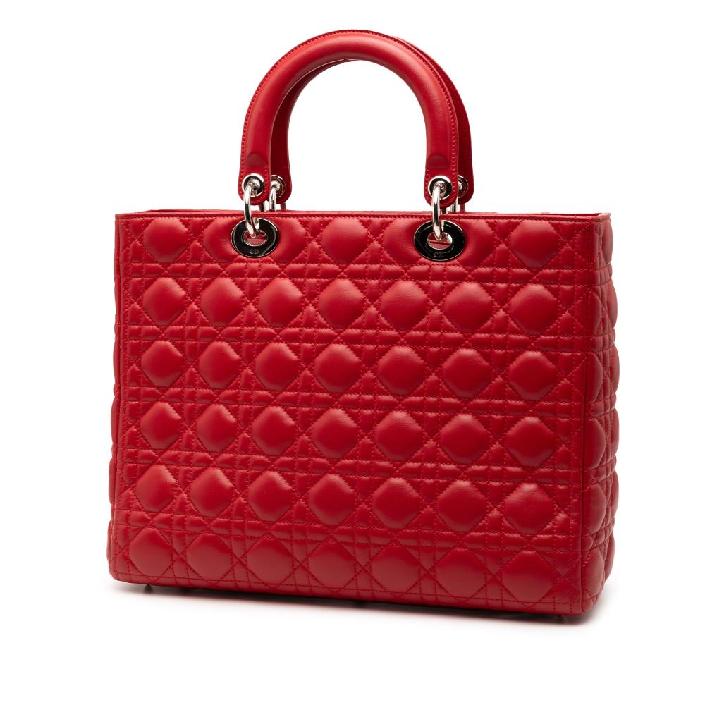Christian Dior B Dior Red Lambskin Leather Leather Large Lambskin Cannage Lady Dior Italy