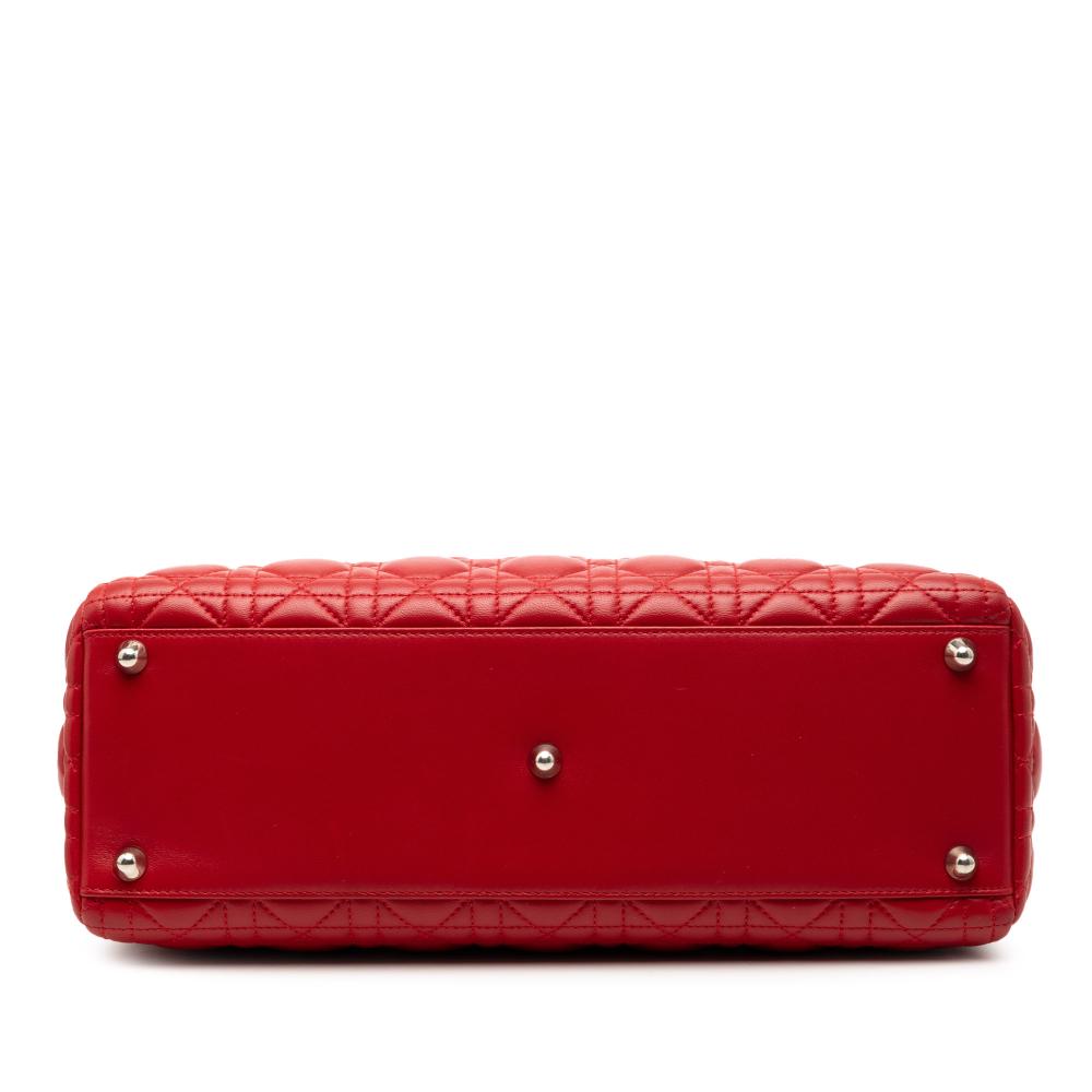 Christian Dior B Dior Red Lambskin Leather Leather Large Lambskin Cannage Lady Dior Italy