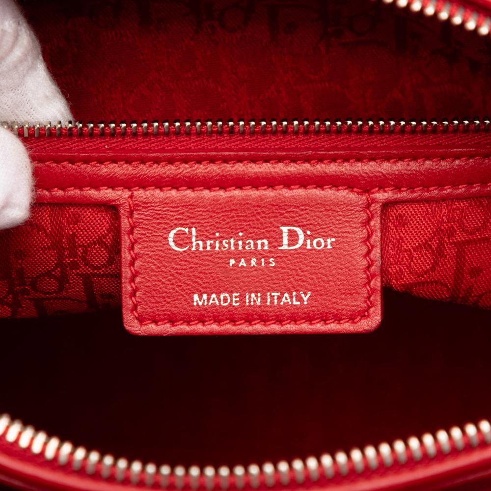 Christian Dior B Dior Red Lambskin Leather Leather Large Lambskin Cannage Lady Dior Italy